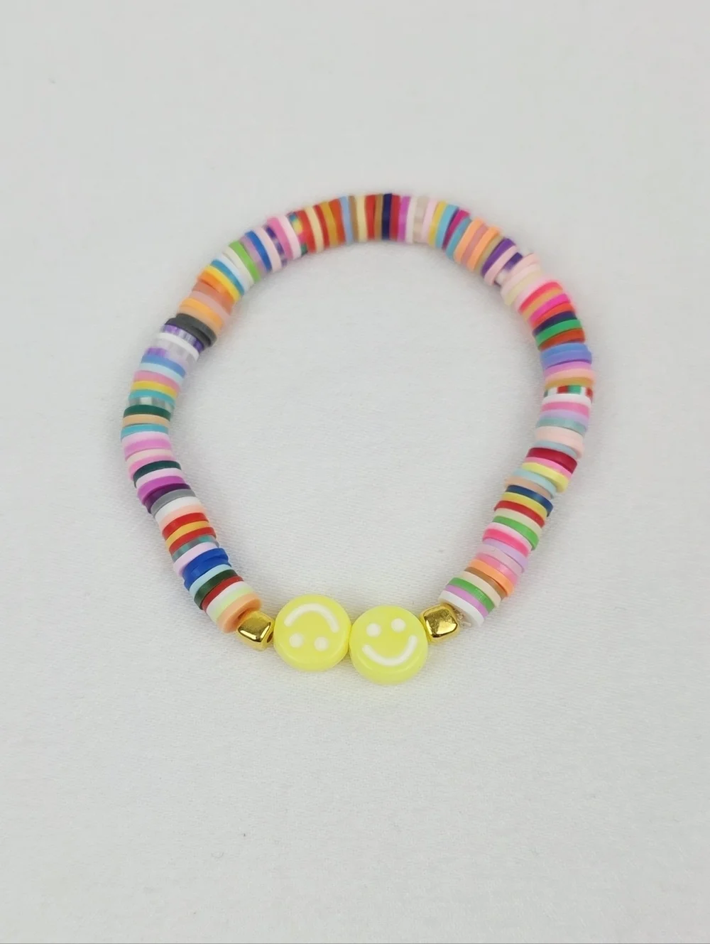 Handmade Clay Bead Smiley Face Multi Color Bracelet